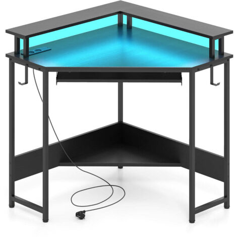 Escritorio de esquina de 80 x 80 x 88 cm con estación de carga integrada y soporte para monitor diseño de madera de ingeniería negra 200010843
