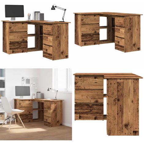 Escritorio de esquina madera contrachapada madera envejecida - Escritorio de madera - Escritorio para ordenador
