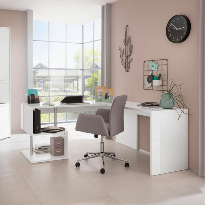 

Ahd Amazing Home Design - Escritorio de esquina para oficina moderno 180x160 cm blanco Vilnis