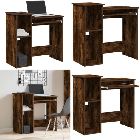 Escritorio de estantes contrachapada roble ahumado 84x40x78 cm - Madera de ingeniería - Almacenamiento organizado
