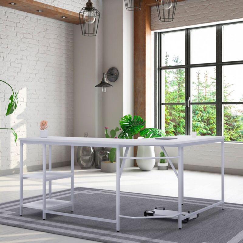 

Office24 - Escritorio de estudio de oficina angular de diseño moderno 148x148 metal 2 estantes Southport Ice