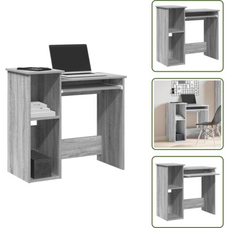 Escritorio de estudio - vidaXL Escritorio con estantes contrachapada gris sonoma 84x40x78 cm - Escritorio gris