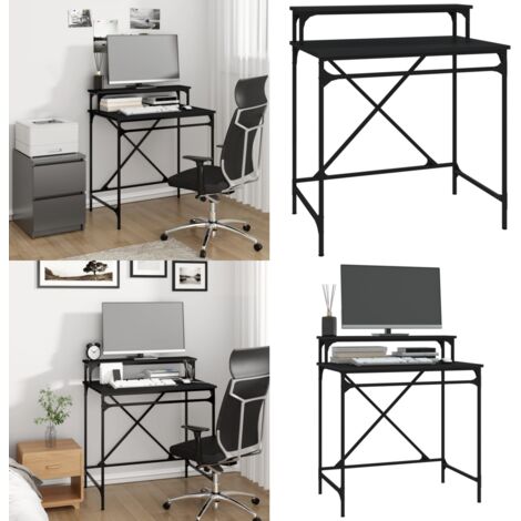 Escritorio de hierro y madera contrachapada negro 80x50x90 cm - Madera contrachapada - Hierro
