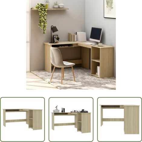 Escritorio de madera contrachapada -  Escritorio forma de L madera contrachapada roble 120x140x75 cm