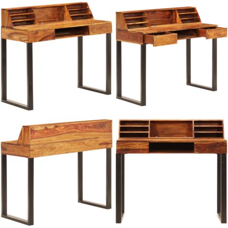 Escritorio de madera maciza de acacia y acero 110x50x94 cm - Acacia - Muebles de oficina