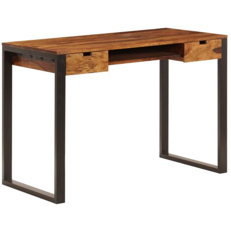 Escritorio de madera maciza de acacia y acero 110x55x78 cm