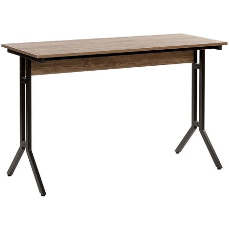 Escritorio de madera oscura con patas de acero con recubrimiento en polvo negro 120 x 48 cm diseño industrial moderno Creek