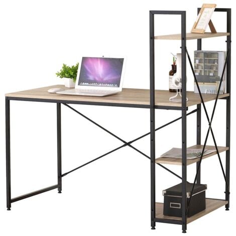 MEUBLORAMA Escritorio de madera y metal HOLBORN con estanterías, color roble y negro