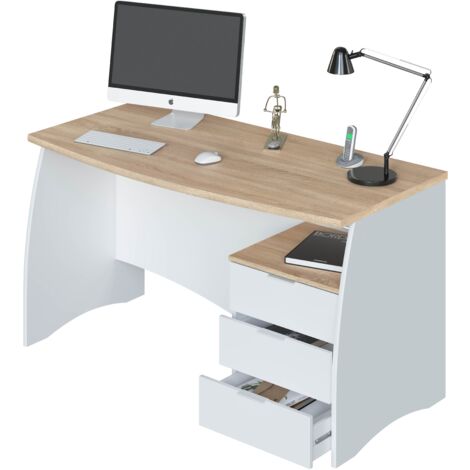 Escritorio de oficina 136x67x74 cm con cajonera y 3 cajones blanco mate y roble – Svizzera