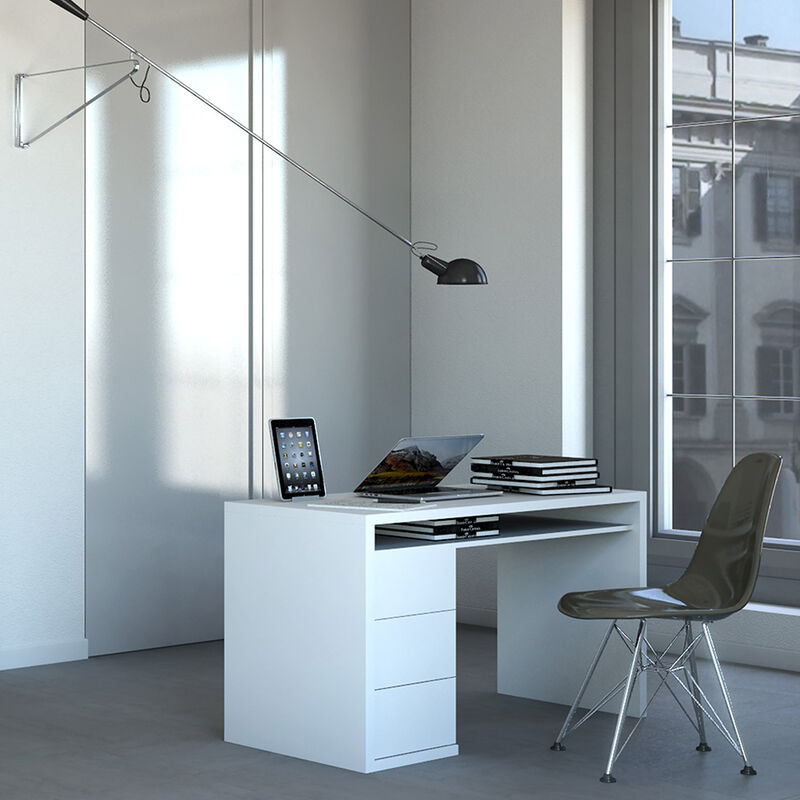 

Office24 - Escritorio de oficina blanco de diseño moderno con 3 cajones 110x60cm Franklyn