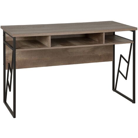 Escritorio de oficina en casa tapa de madera oscura marco de metal negro estante de almacenamiento 120 x 60 cm Forres