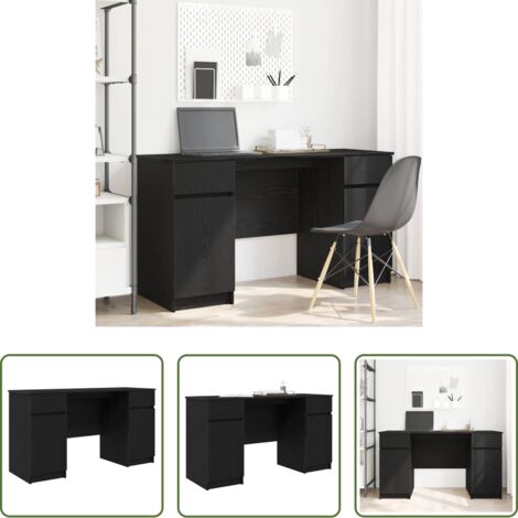 Escritorio de oficina -  Escritorio Roble negro 140 x 49 x 76 cm Madera contrachapada