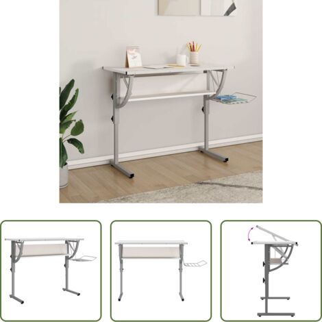 Escritorio de oficina -  Mesa de dibujo madera y acero blanco y gris 110x53x(58-87) cm