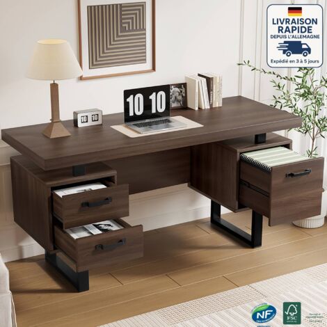Escritorio de ordenador 135 x 54 cm - Cajón silencioso, archivador - Patas de mesa de metal - industrial - Madera certificada PEFC - A