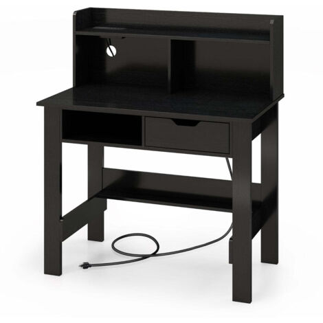 Escritorio de ordenador 95 x 56 x 1095 cm con estación de carga integrada y estante abierto diseño moderno MDF negro 200010865