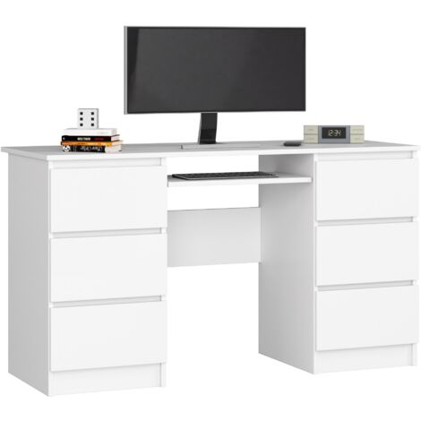 Escritorio de ordenador AKORD A11 Blanco 135 cm 6 cajones frente en color Blanco 135x50x77 cm
