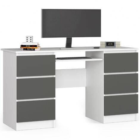 Escritorio de ordenador AKORD A11 Blanco 135 cm 6 cajones frente en color Grafito Gris 135x50x77 cm