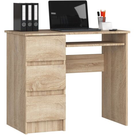 Escritorio de ordenador AKORD A6 Roble Sonoma 90 cm con lado izquierdo 3 cajones frente en color Roble Sonoma 1 estante 90x50x77 cm