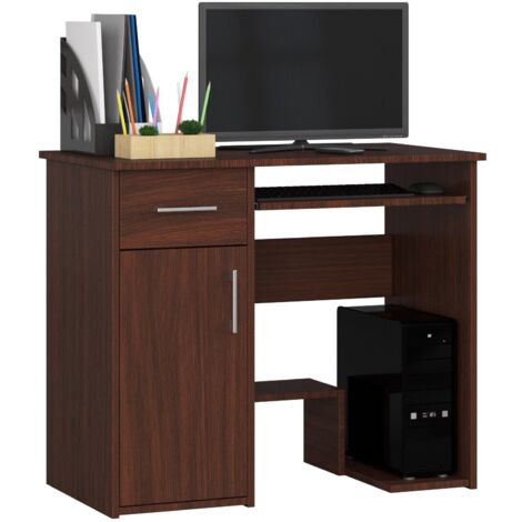 Escritorio de ordenador AKORD JAY Wenge 90 cm 1 puerta 1 cajón Wenge 3 estantes 90x50x74 cm