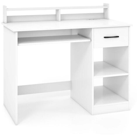 Escritorio de ordenador compacto 105 x 55 x 89 cm con cajón y 2 estantes estilo moderno y práctico tablero de partículas blanco 200014876