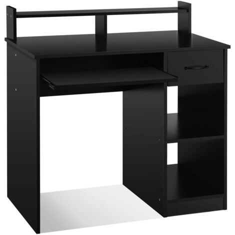 Escritorio de ordenador con cajón y estantes 90 x 48 x 915 cm compacto y práctico estilo moderno tablero de partículas negro 200010866