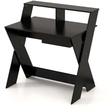 Escritorio de ordenador con espacio de almacenamiento y soporte para monitor 90 x 61 x 94 cm asiento ergonómico moderno en madera negra 200010916