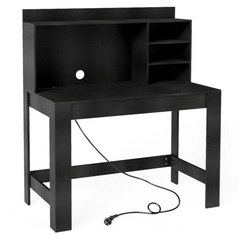 Escritorio de ordenador con estantería 108 x 60 x 125 cm regleta integrada diseño moderno en MDF negro 200015637