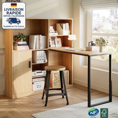 Escritorio de ordenador con estantes integrados, mesa de trabajo con armario de almacenamiento, diseño natural, ideal para oficina o dormitorio, 120 cm