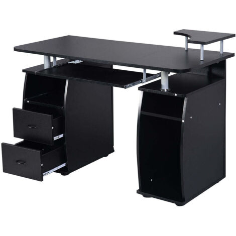 Escritorio de ordenador con soporte para monitor 120 x 55 x 85 cm eficiencia mejorada estilo moderno MDF negro 200010917