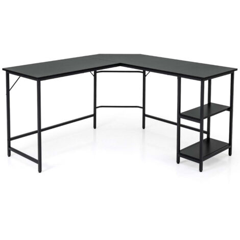 Escritorio de ordenador en forma de L 138 x 50 x 75 cm con práctico almacenamiento diseño de MDF negro 200010921