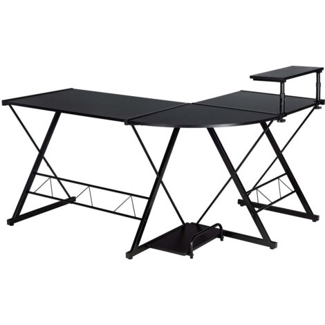 Escritorio de ordenador en forma de L 147 x 112 x 75 cm ideal para espacios reducidos estilo moderno panel de madera negro 200010848
