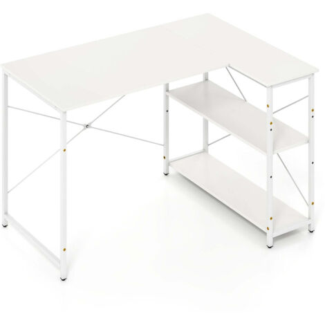 Escritorio de ordenador en forma de L con almacenaje reversible 118 x 86 x 74 cm confort ergonómico estilo moderno madera blanca 200010872