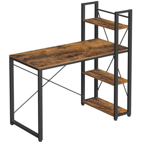Escritorio de ordenador mesa de ordenador longitud 120 cm con estantes izquierda o derecha estable fácil montaje para oficina en casa estilo industrial marrón 120004655