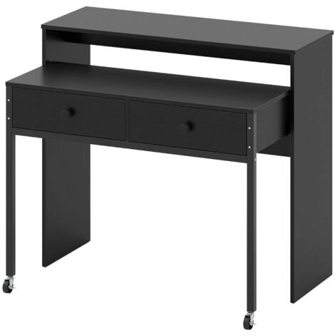 Escritorio de ordenador retráctil de 100 x 63 x 88 cm diseño compacto con cajones y ruedas moderno fabricado en madera fabricada en color negro 200015378