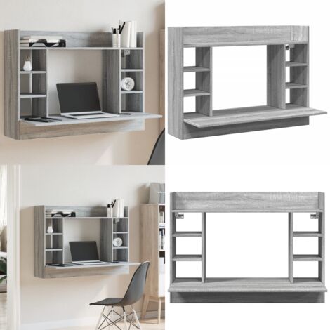Escritorio de pared madera ingeniería gris Sonoma 105x48x75 cm - Madera de ingeniería - Almacenamiento en pared