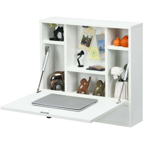 Escritorio de pared multifuncional 60 x 15 x 57 cm con prácticos estantes estilo moderno MDF blanco 200010932
