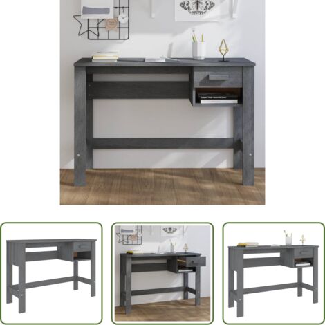 Escritorio de pino -  Escritorio HAMAR madera maciza pino gris oscuro 110x40x75 cm