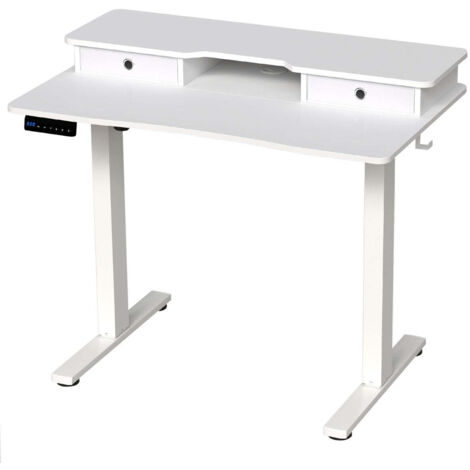 Escritorio eléctrico de pie o sentado regulable en altura 100 x 60 x 73-122 cm con soporte para monitor y 2 cajones diseño blanco 200010832