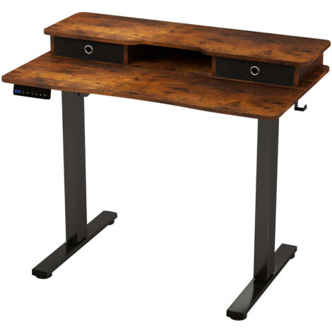 Escritorio eléctrico regulable de pie y sentado de 100 x 60 x 73-122 cm con cajones diseño ergonómico y gestión de cables estilo rústico acabado en madera de ingeniería negra 200010833