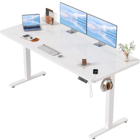 Escritorio Elevable Eléctrico Con Cargador USB, Escritorio Regulable en Altura Ergonomica Escritorio de Pie Ajustable Smart Panel Con Funciones de Memoria, Standing Desk 160 x 70 cm, Blanco devoko