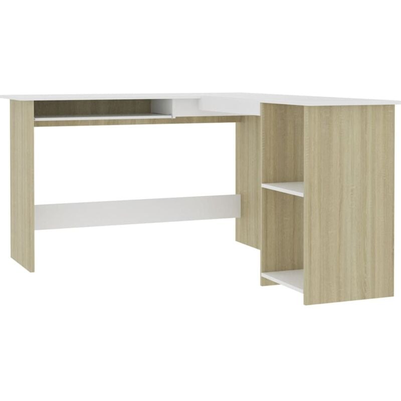 

Escritorio en Forma de L Aglomerado 120x140x75 cm Blanco y Roble Sonoma - Marrón - Vidaxl