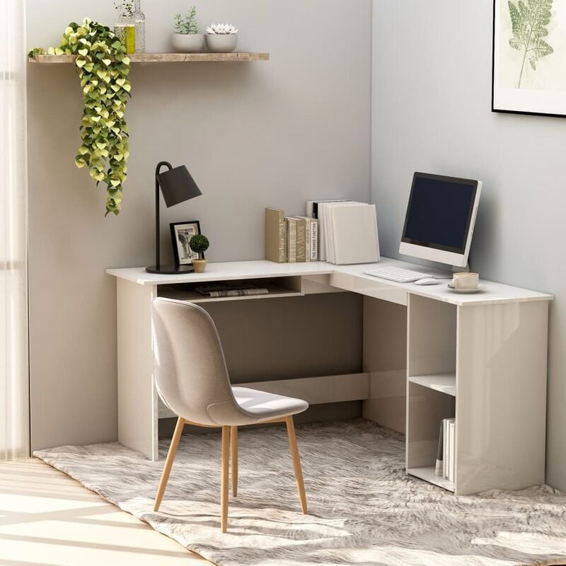 

Escritorio en forma de L aglomerado blanco brillo 120x140x75 cm