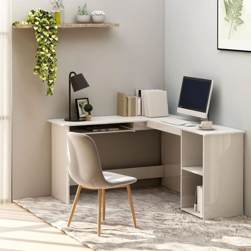 

Escritorio en forma de L aglomerado blanco brillo 120x140x75 cm - Blanco