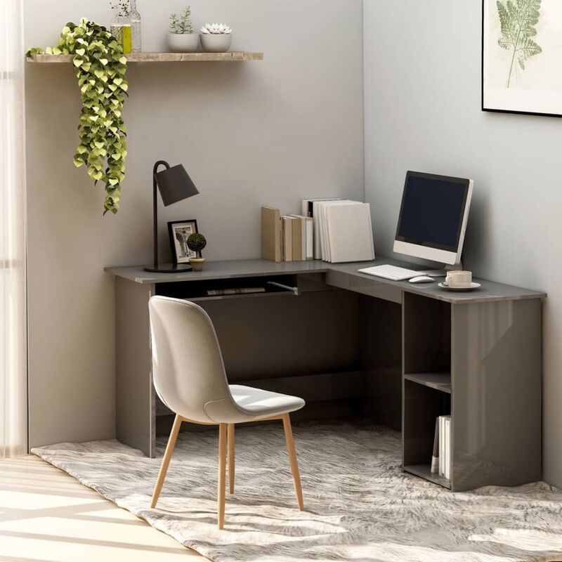 

Escritorio en forma de L aglomerado gris brillo 120x140x75 cm - Gris
