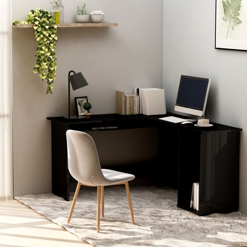 

Escritorio en forma de L aglomerado negro brillo 120x140x75 cm