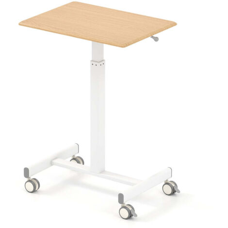 Escritorio ergonómico móvil de pie 65 x 48 x 745-1085 cm con elevación de gas 4 ruedas de suave desplazamiento diseño contemporáneo en MDF natural 200014110