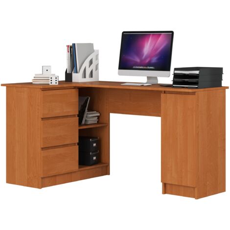 Escritorio esquinero AKORD B20 Aliso 155 cm con lado izquierdo 1 puerta 3 cajones frente en color Aliso 4 estantes 155x85x77 cm
