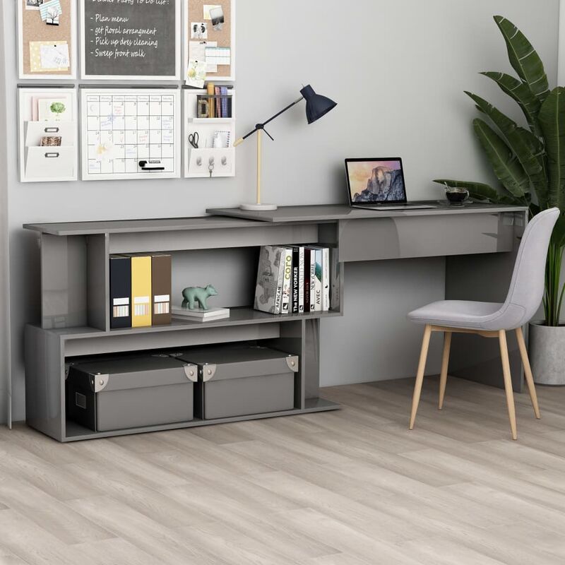

Escritorio esquinero de aglomerado gris brillante 200x50x76 cm - Gris