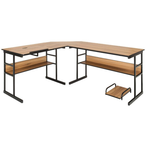 Escritorio esquinero en forma de L 170 x 150 x 75 cm ajustable versátil moderno con soporte individual en madera marrón 200010846