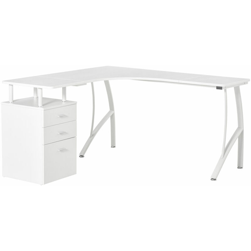 

Escritorio Esquinero para Computadora Escritorio en Forma de L con 3 Cajones Mesa de Ordenador Moderna para Oficina Estudio 143,5x143,5x76 cm Blanco